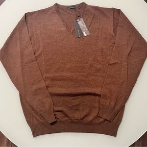 Merino Wool V-Neck Sweater in Warm Brown